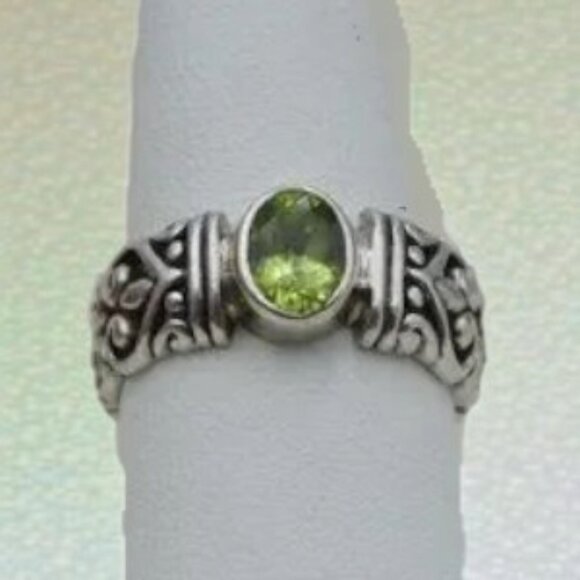 Vintage Samuel Benham Sterling Peridot Ring Cushion Cut Stone August Birthstone - Picture 2 of 9